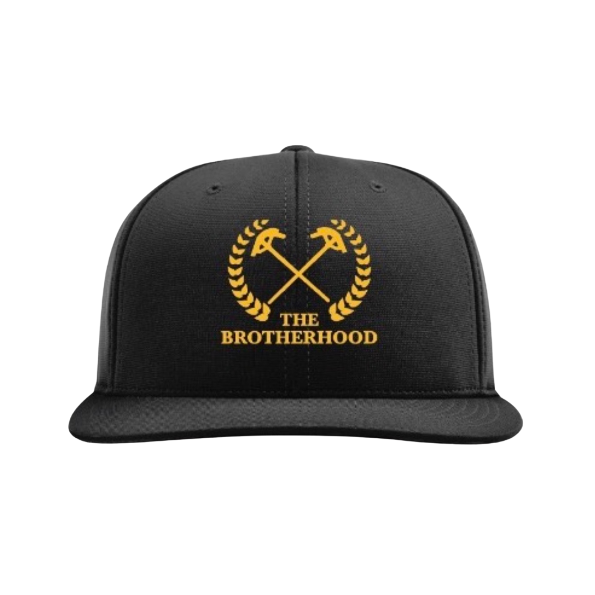 Black cap with gold emblem and 'The Brotherhood' text on a white background