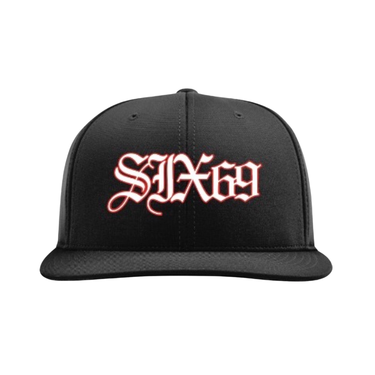 Black cap with red 'SIX69' logo on a white background
