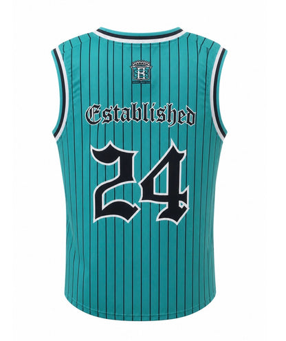 Teal basketball jersey with number 24 and 'Established' text on a white background