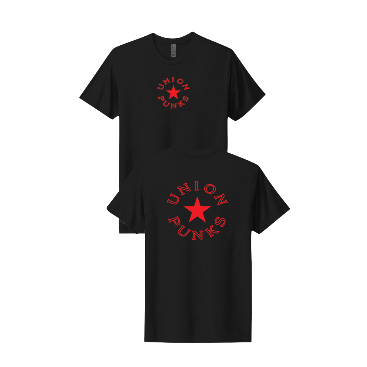 Black t-shirt with red 'Union Punks' logo on a white background